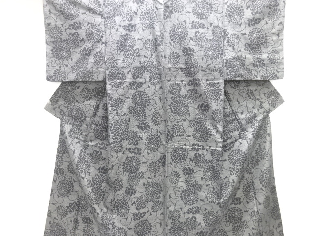 菊唐草模様織り出し十日町紬着物